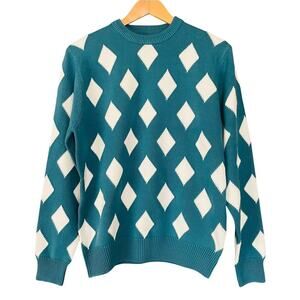 Bogey Boys Rhombus Sweater Golf Crewneck 100% Cotton Teal Blue Size Small NEW